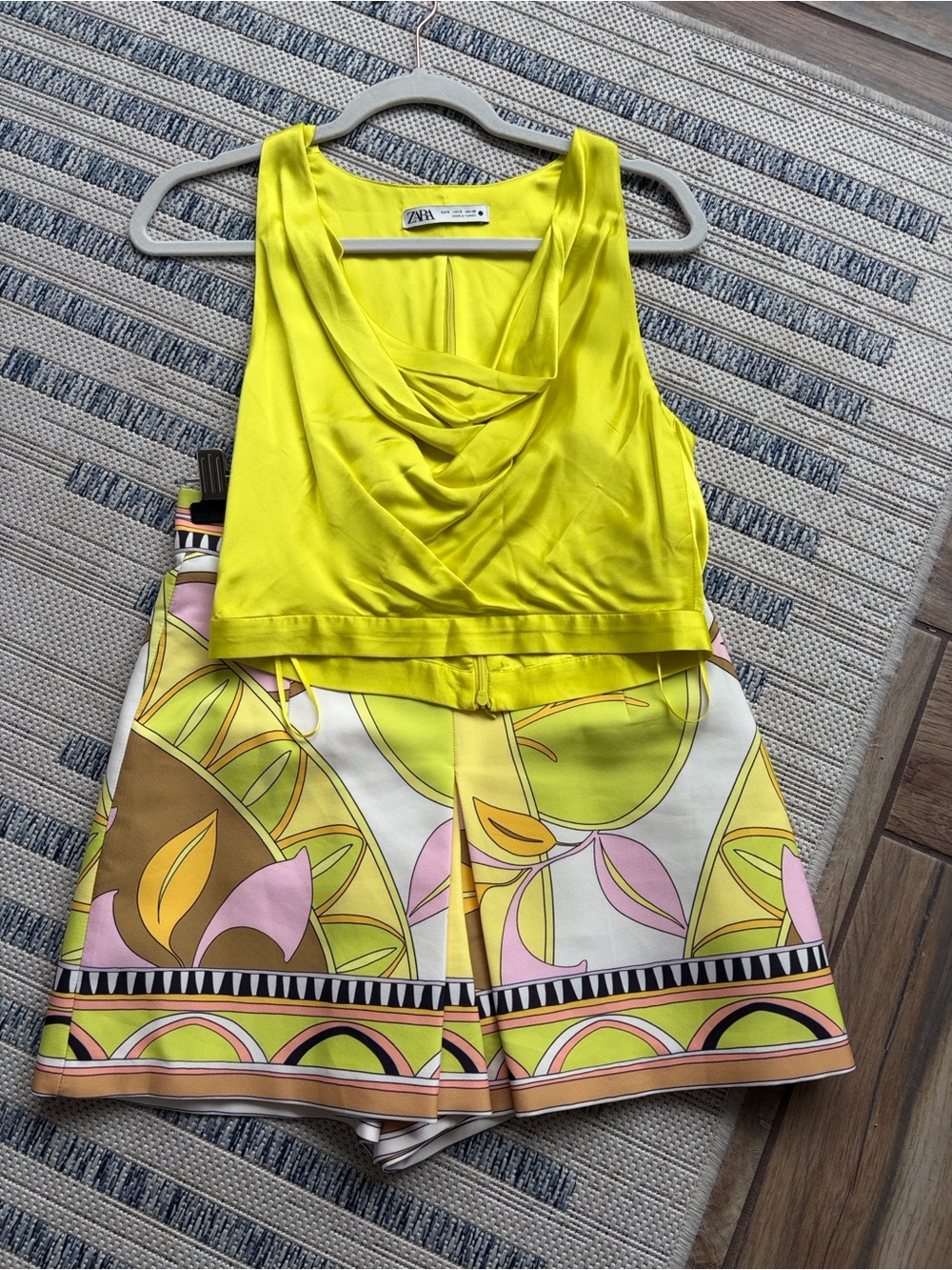 Zara chartreuse silky Top & skort Set